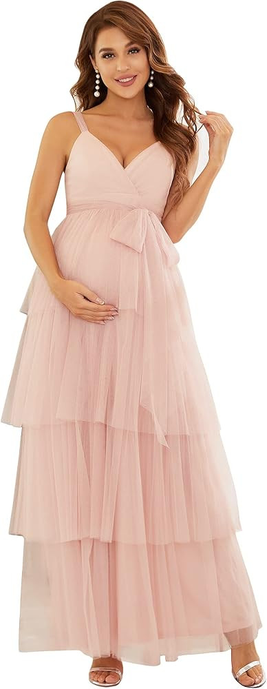 Ever-Pretty Women's V-neck Bow Sash Tassel Tulle Maternity Evening Party Dress 20794-EY | Amazon (US)