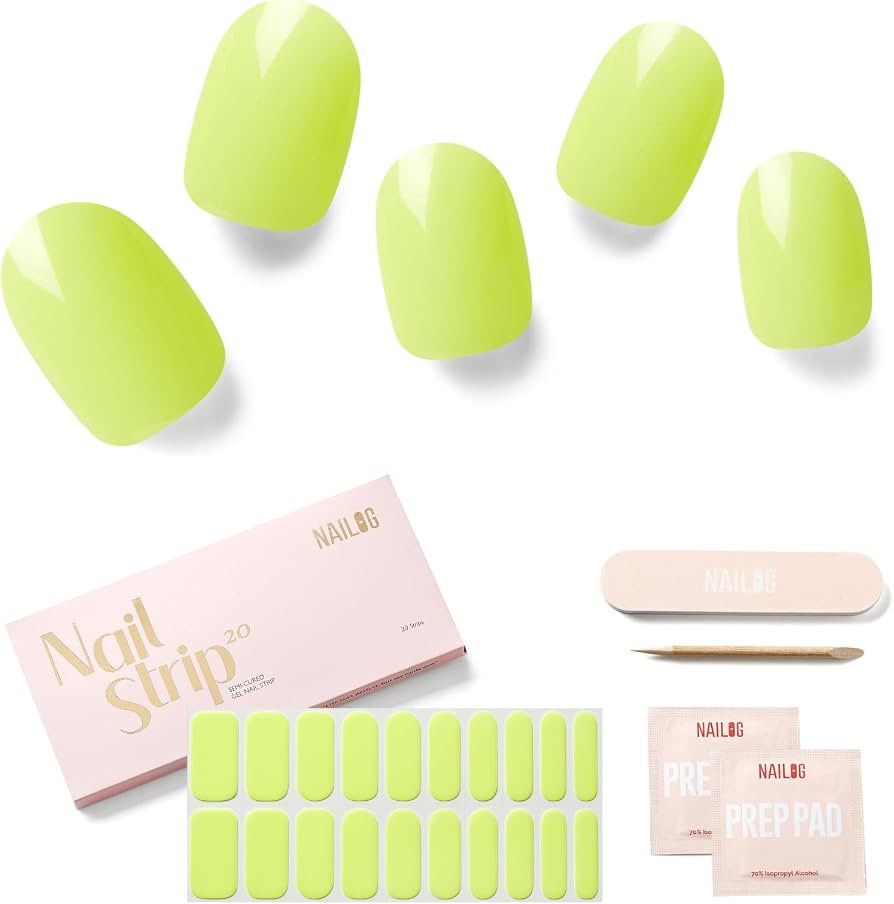 NAILOG Semi Cured Gel Nail Strips - 20 Pcs Gel Nail Stickers | Buy 2 Get 1 UV Lamp| Extra Long Na... | Amazon (US)