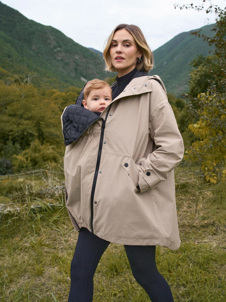 Seraphine Taupe Grey 3-In-1 Maternity & Babywearing Raincoat | Next US