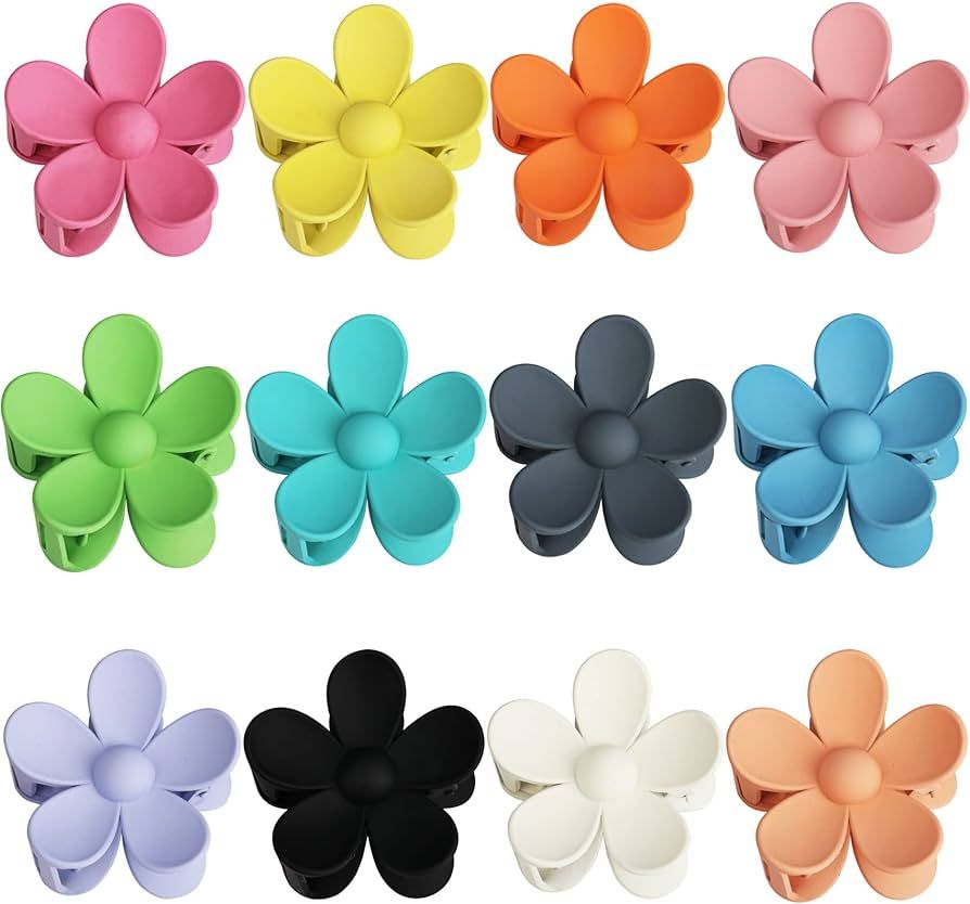12 Pieces Flower Claw Clips Large Jaw Clips for Women Girls Thick Hair 12 Colors Matte Big Clips ... | Amazon (US)
