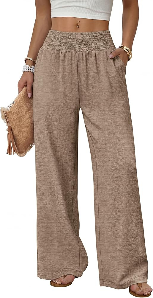 Sampeel Wide Leg Pants Woman High Waist Trousers with Pockets Casual Lounge | Amazon (US)
