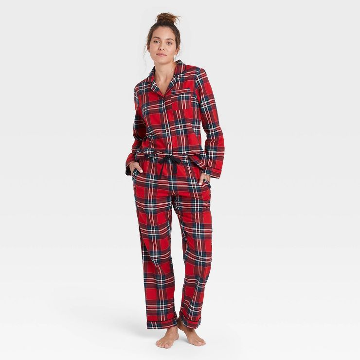 Women&#39;s Perfectly Cozy Plaid Flannel Pajama Set - Stars Above&#8482; Dark Red XXL | Target