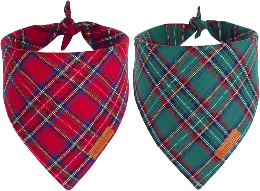 ADOGGYGO Christmas Dog Bandana 2 Pack, Stylish Plaid Pet Scarf, Premium Cotton Fabric, Multiple S... | Amazon (US)