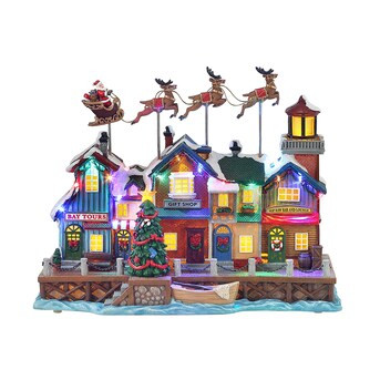 Carole Towne Ct Skip Pier Lighted Musical Village Scene | Lowe's