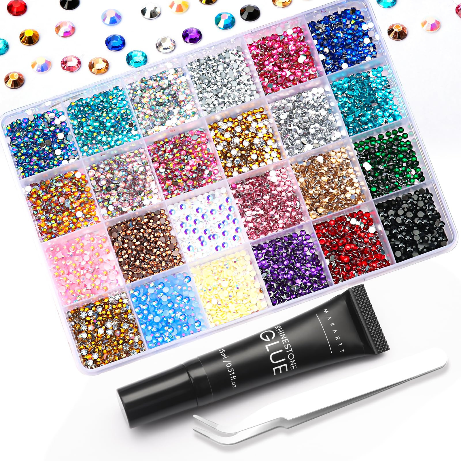 Makartt Nail Rhinestone Glue Kit: 15ml Strong Gems Adhesive Gel with 3360pcs 24 Colors Flatback C... | Amazon (US)