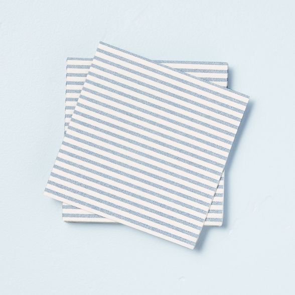 14ct Tick Stripe Paper Beverage Napkins Blue/Sour Cream - Hearth & Hand™ with Magnolia | Target