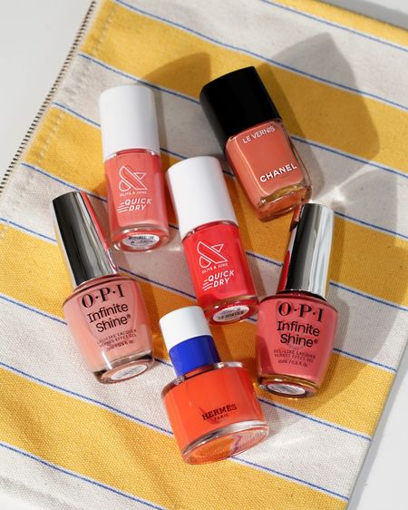 Summer coral nail colors:

Olive and June Cape
Olive and June Picante
Chanel Sun Drop
Opi On a Mission
Opi Megawatt Hot
Hermes Orange Tonique

#LTKBeauty