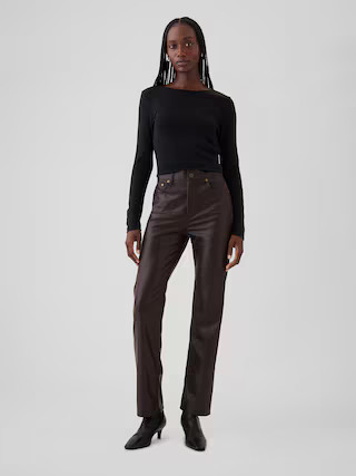 High Rise Recycled Vegan Leather '90s Straight Pants | Gap (US)