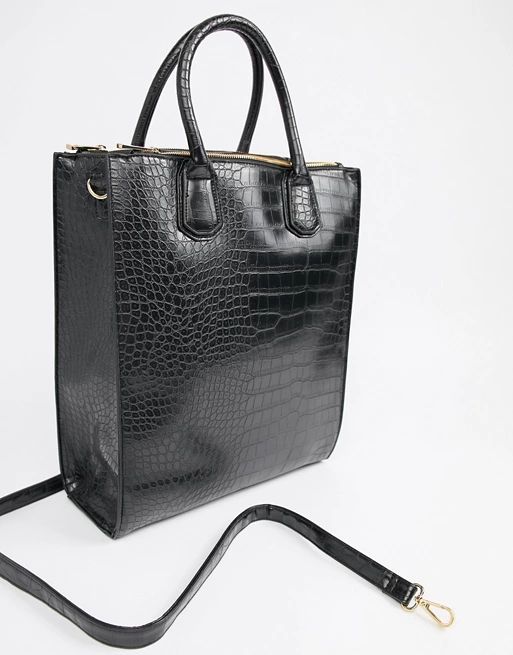 ASOS Double Zip Compartment Croc Tote with Laptop Compartment | ASOS US