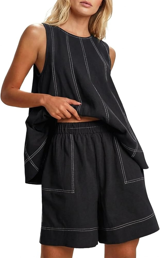 YOINS Womens 2 Piece Outfits Sleeveless Matching Short Sets A Line Tank Tops Elastic Waist Shorts... | Amazon (CA)