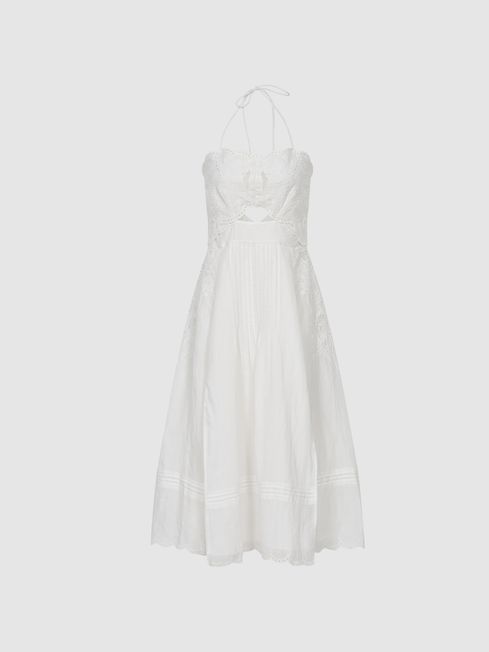 Embroidered Front Halterneck Midi Dress | Reiss (UK)