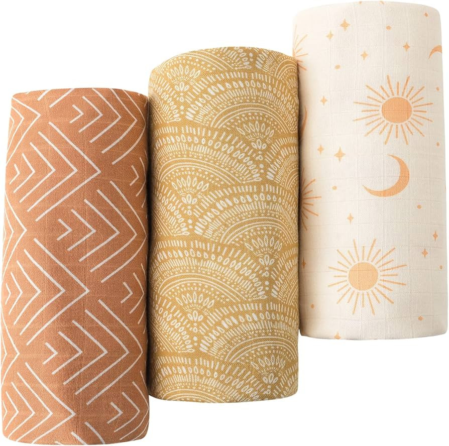 Little Jump 3 Pack Muslin Swaddle Blankets -Boho Baby Blanket Neutral for Boys & Girls- Large 47 ... | Amazon (US)