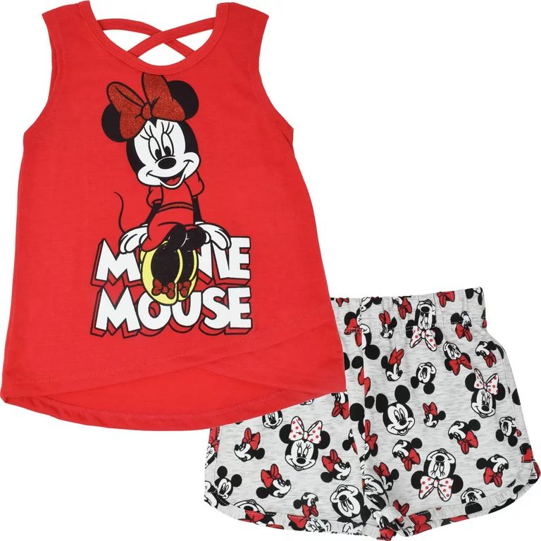 Disney Minnie Mouse Little Girls Crossover Tank Top and Active Retro Dolphin French Terry Shorts ... | Walmart (US)