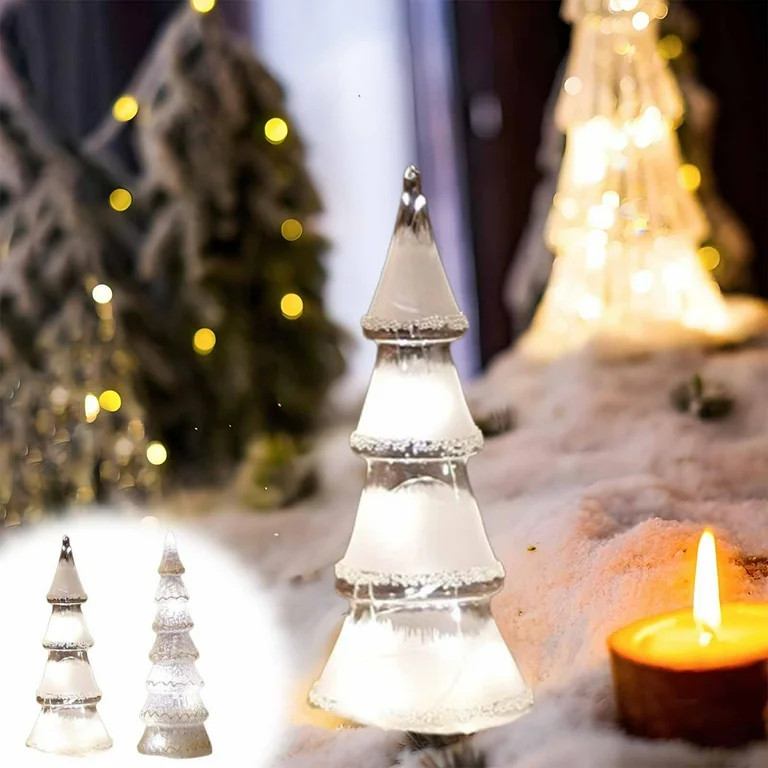 Black of Friday Deals! kkbbma Lighted Glass Christmas Tree Figurine Glass Christmas Tree Small Sp... | Walmart (US)