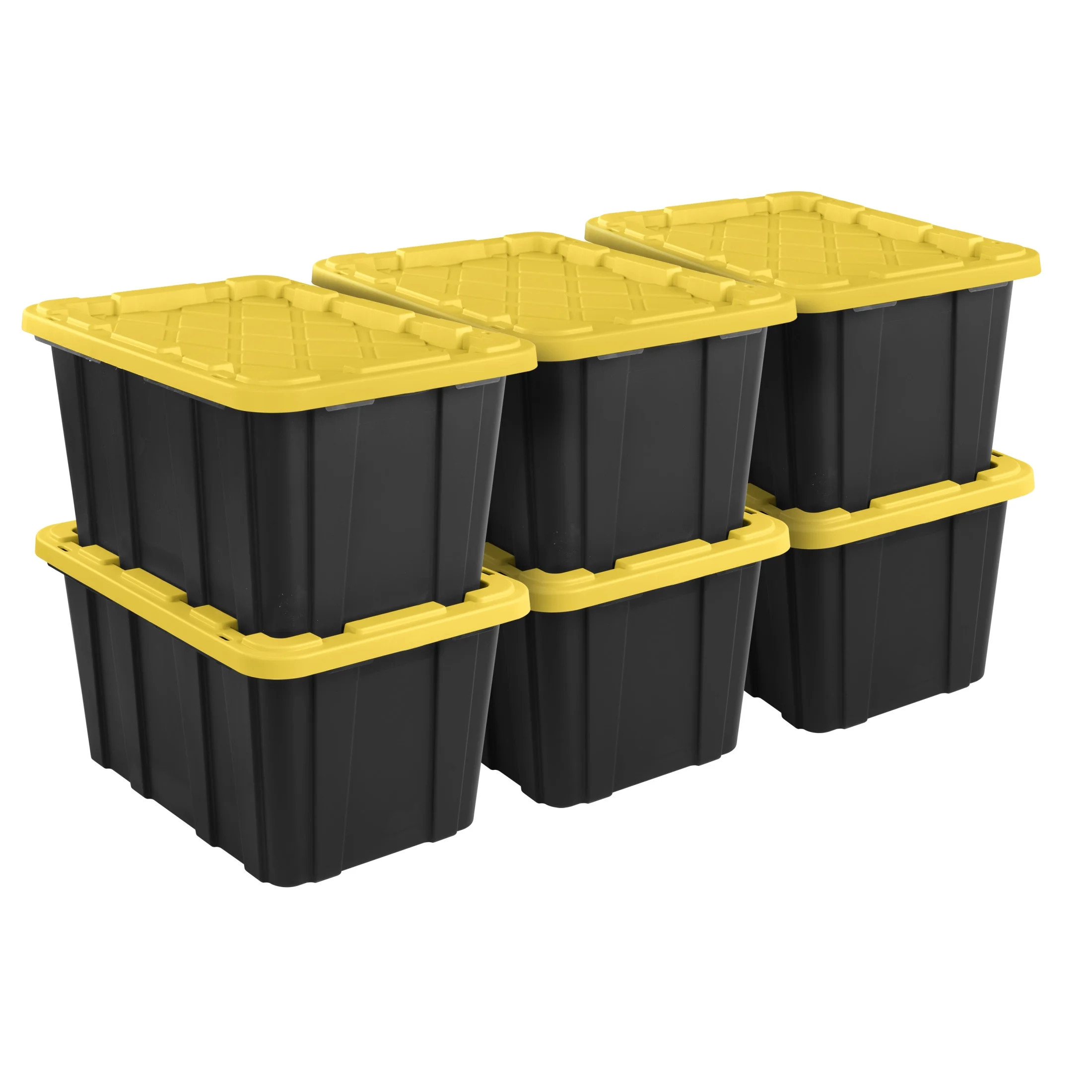 Sterilite 27 Gallon Industrial Tote, Rugged Plastic Storage Bin, Snap-on Lid, Black/Yellow, 6 Pac... | Walmart (US)