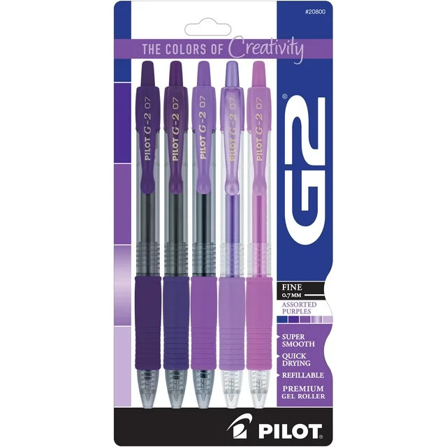 Pilot G2 Purple Premium Gel Pens, Fine Point, Assorted Ink, 5 Count | Walmart (US)