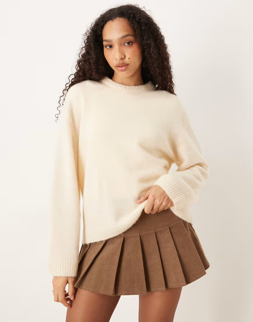 Gina Tricot crew neck knit wool alpaca sweater in buttermilk yellow | ASOS (Global)
