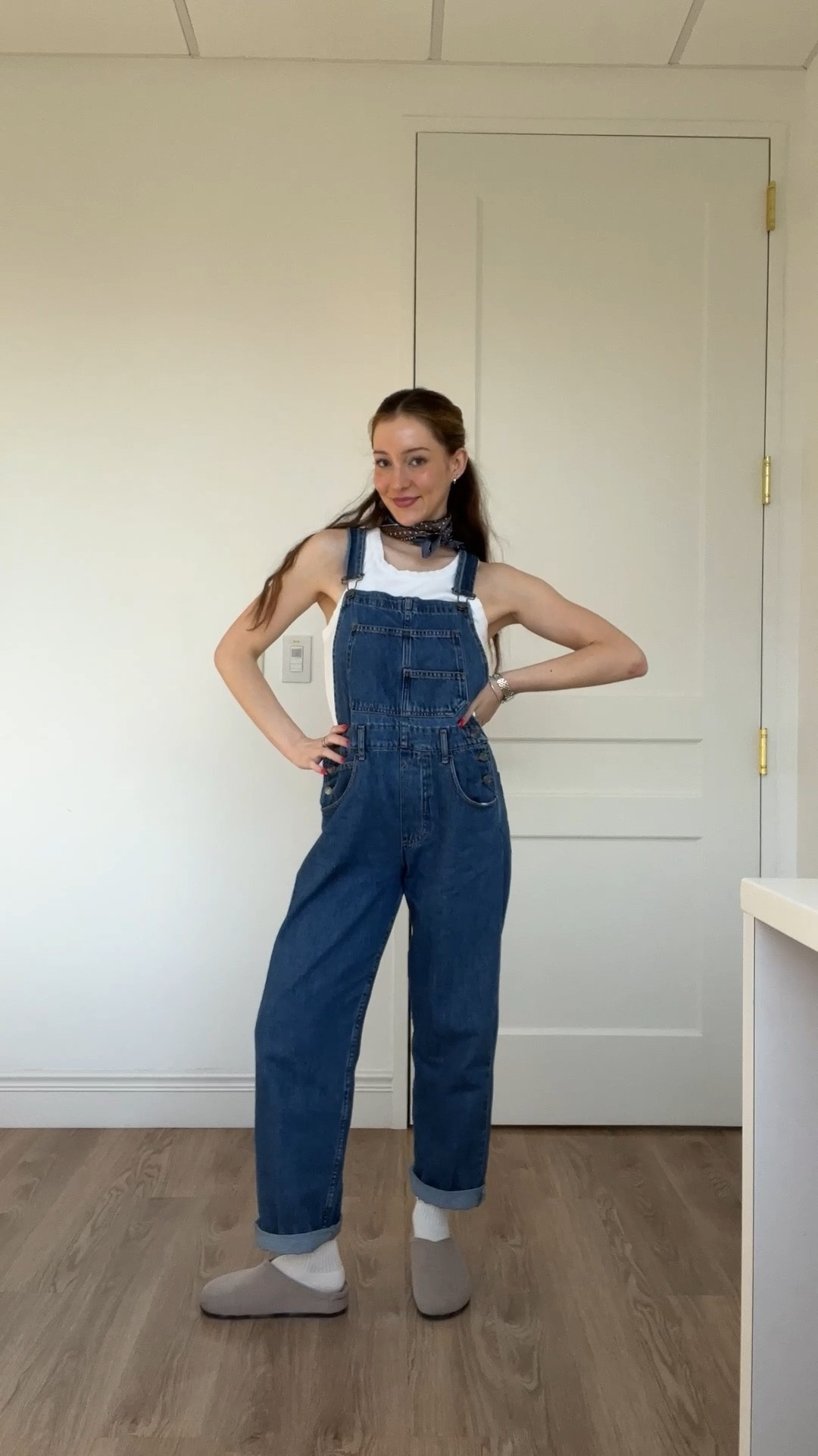 Casual work outfit 
Free people overalls - small
White tank top- small 
Rothy’s clogs - run true to size 
Frilly socks 

#LTKautumn #LTKSeasonal #LTKWorkwear