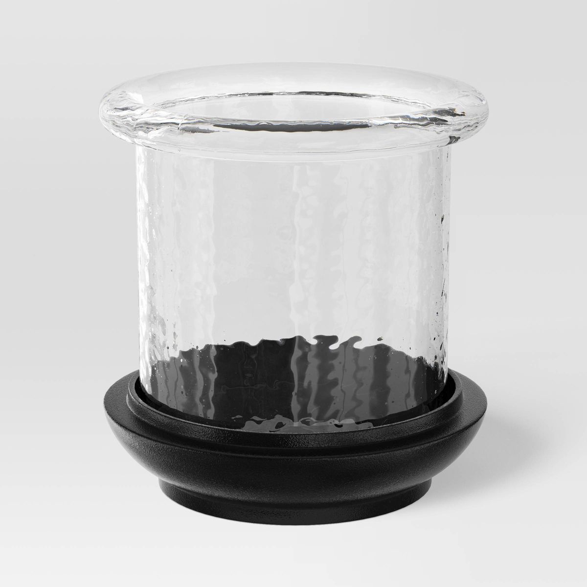 8"x8" Pillar Glass Indoor Outdoor Lantern Candle Holder with Cast Metal Base Black - Threshold™... | Target