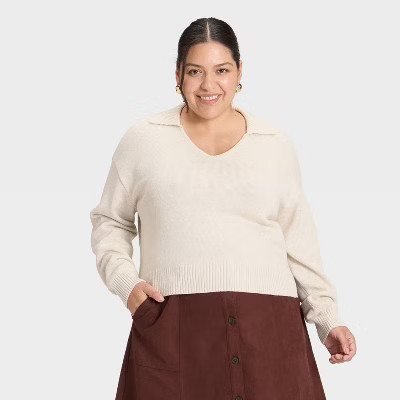 Women's Collared Neck Pullover Sweater - Universal Thread™ Cream 2X | Target