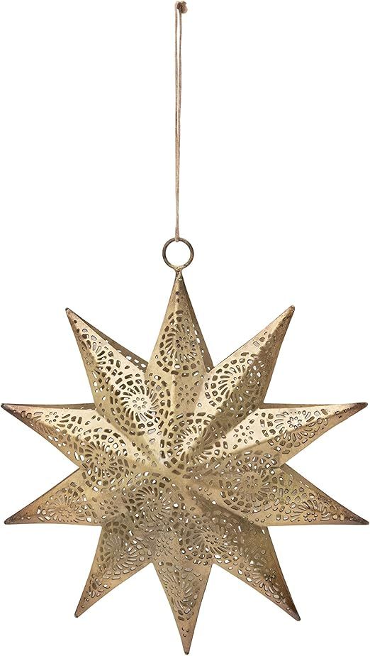 Creative Co-Op 8-1/2"H Star w/Cut-Outs, Gold Finish Metal Christmas Ornaments, Multi | Amazon (US)