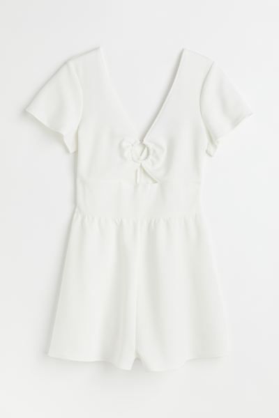 Fitted romper in crinkled jersey with a low-cut V-neck front and back. Cut-out section at front w... | H&M (US + CA)