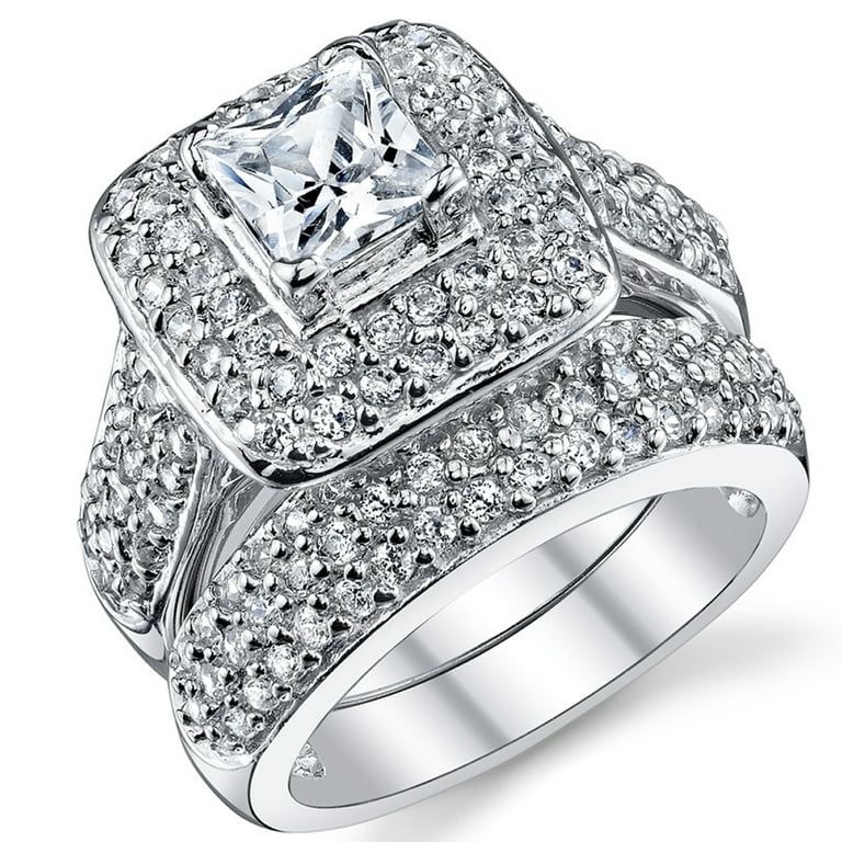 Metal Masters Women's 1 Carat Princess Cut Cubic Zirconia Sterling Silver 925 Wedding Engagement ... | Walmart (US)