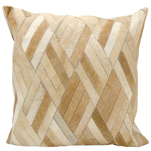 Mina Victory Natural Leather and Hide Basket Weave Beige Throw Pillow by Nourison (20 x 20-inch) | Bed Bath & Beyond
