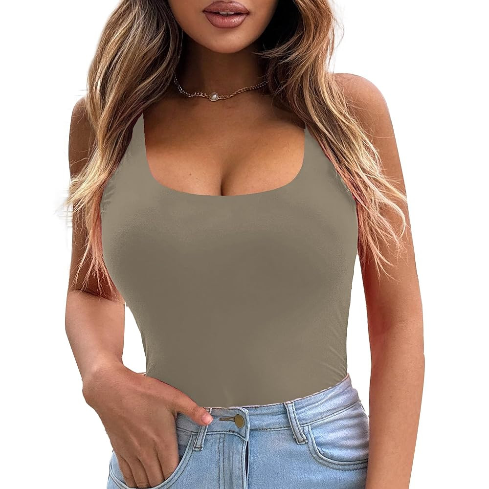 LIDLIT Crew Neck Short Sleeve Bodysuit For WomenBasic Casual Tops For Going Out Double Lined Basi... | Amazon (US)