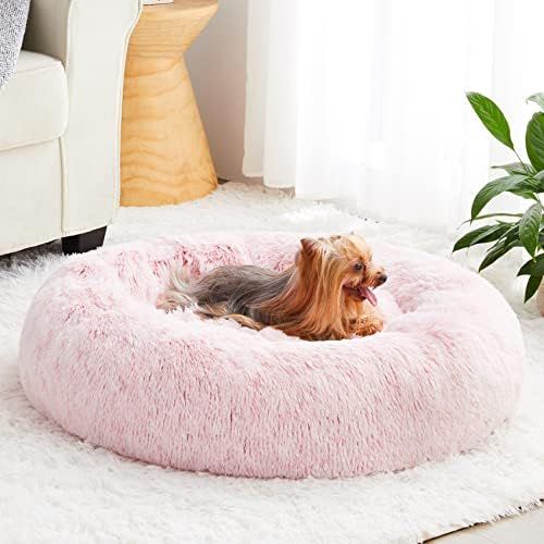 WNPETHOME Calming Dog Bed Cat Bed Donut, Faux Fur Pet Bed Self-Warming Donut Cuddler, Comfortable... | Amazon (US)