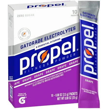 Propel Electrolyte Enhanced Water Drink Mix Powder Packets, Grape, Zero Calorie & Zero Sugar Hydration with Electrolytes and Vitamins C & E, (10 Packets) | Walmart (US)