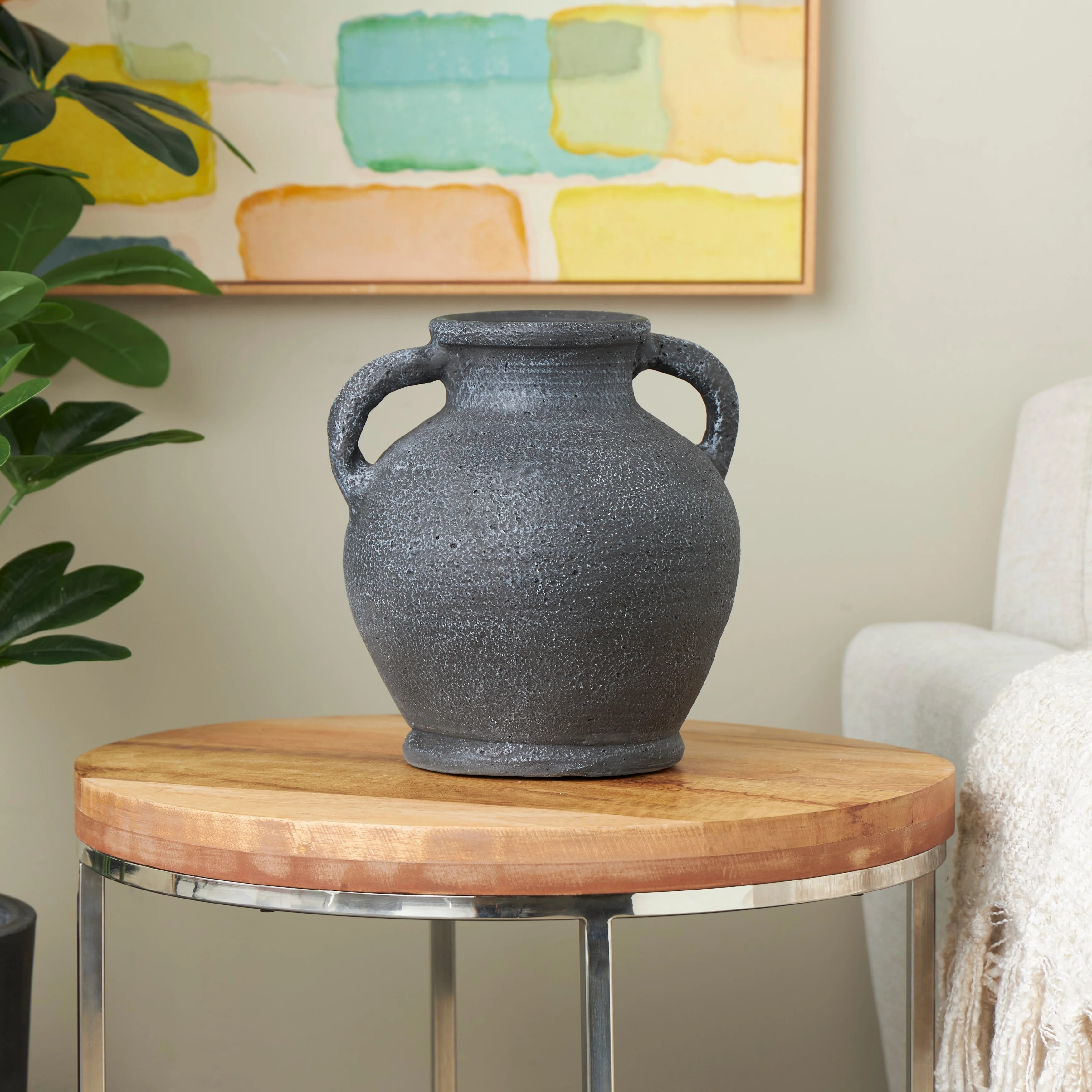 Studio 350 Black Ceramic Whitewashed Textured Amphora Vase with 2 Handles Black - 11"W, 10"H | Walmart (US)