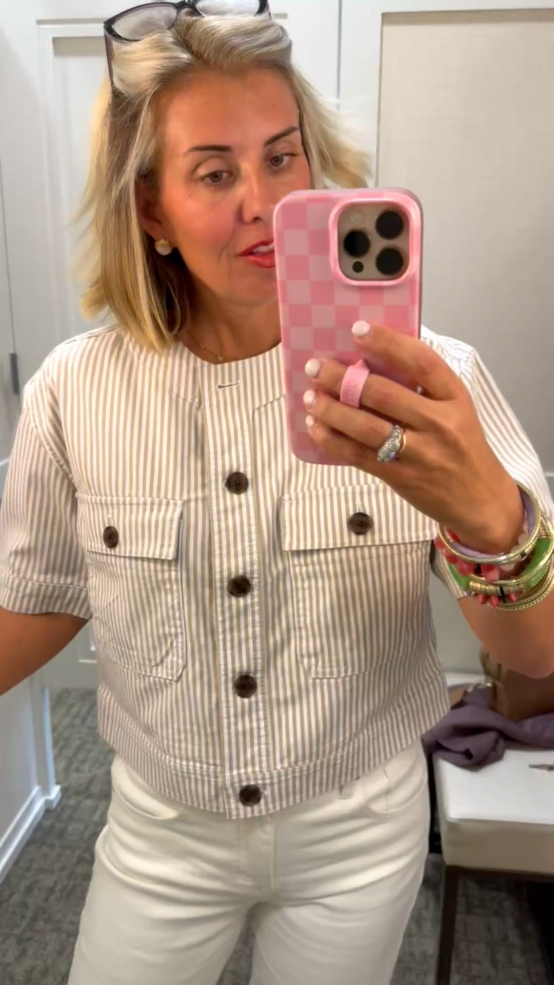 How cute is this top & 50% off!!!  Actually the entire website is 50% off! This can be a top or a jacket & the tortoise buttons are such a yes. I’m wearing a small. ￼

#LTKmomlife #LTKdayinmylife #LTKOver40