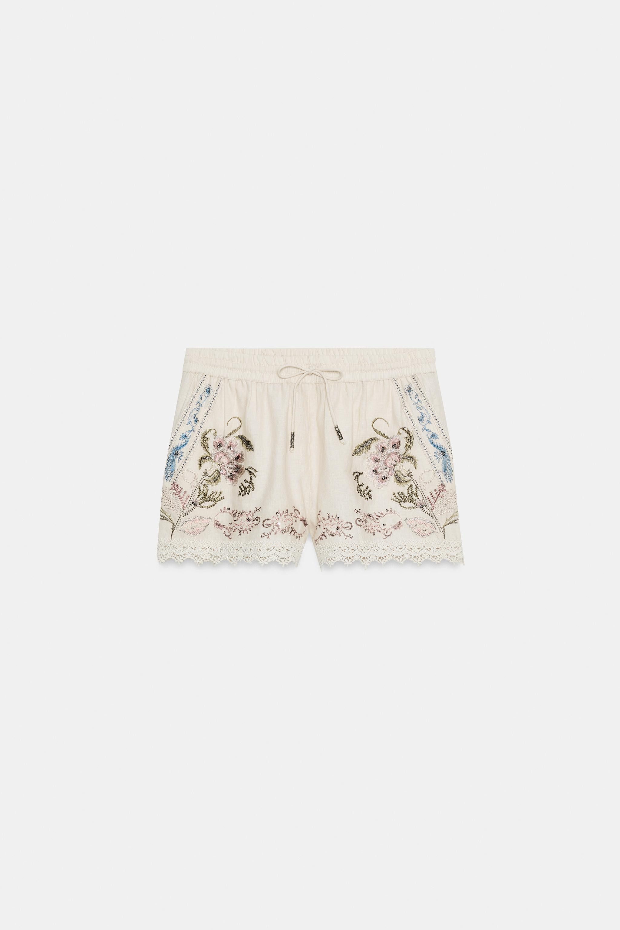 EMBROIDERED LINEN BLEND SHORTS ZW COLLECTION | Zara US