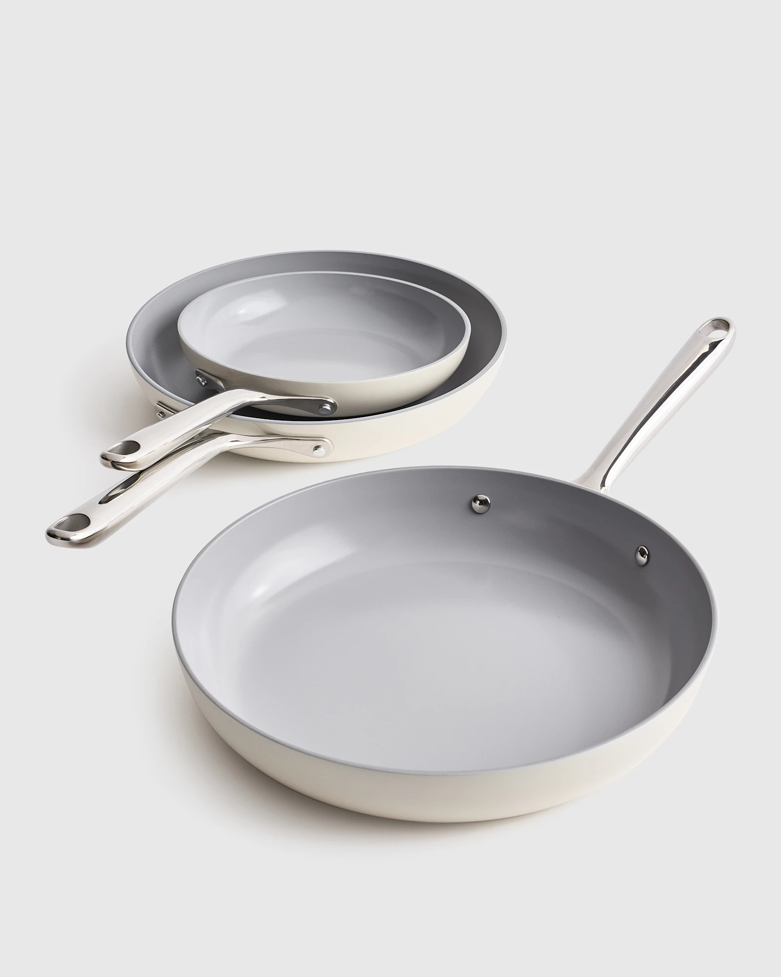 Quince | Ceramic Nonstick Frying Pan Set: 8", 10" & 12" in Ivory | Quince