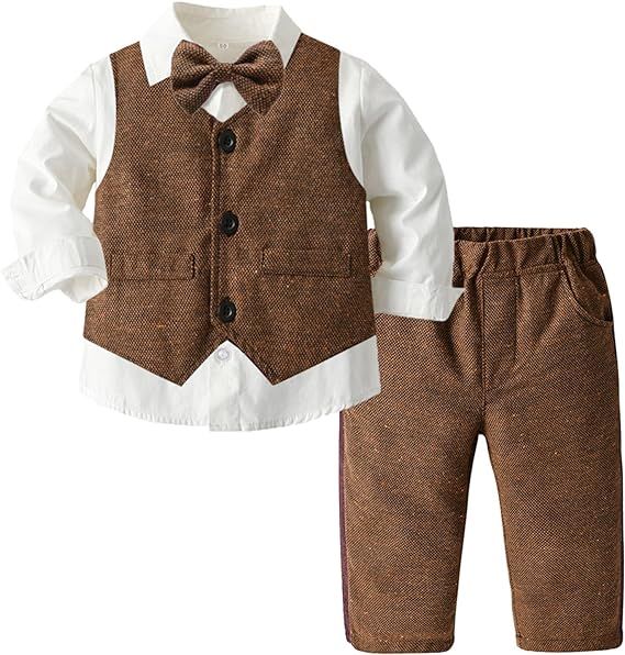SANGTREE Boys Gentleman Suit Set, Shirt + Vest + Pants + Bowtie, 3 Months - 14 Years | Amazon (US)