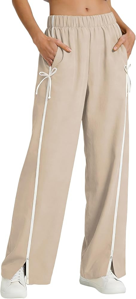 Women's Wide Leg Sweatpants High Rise Side Striped Bow Y2K Baggy Track Pants with Pockets | Amazon (US)