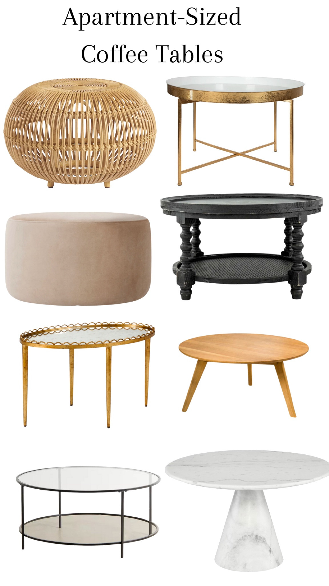 Small coffee table, 30 inch, 35 inch, Apartment-sized, round, gold, brass, marble, black, two tier, upholstered 

#LTKsalealert #LTKstyletip #LTKhome