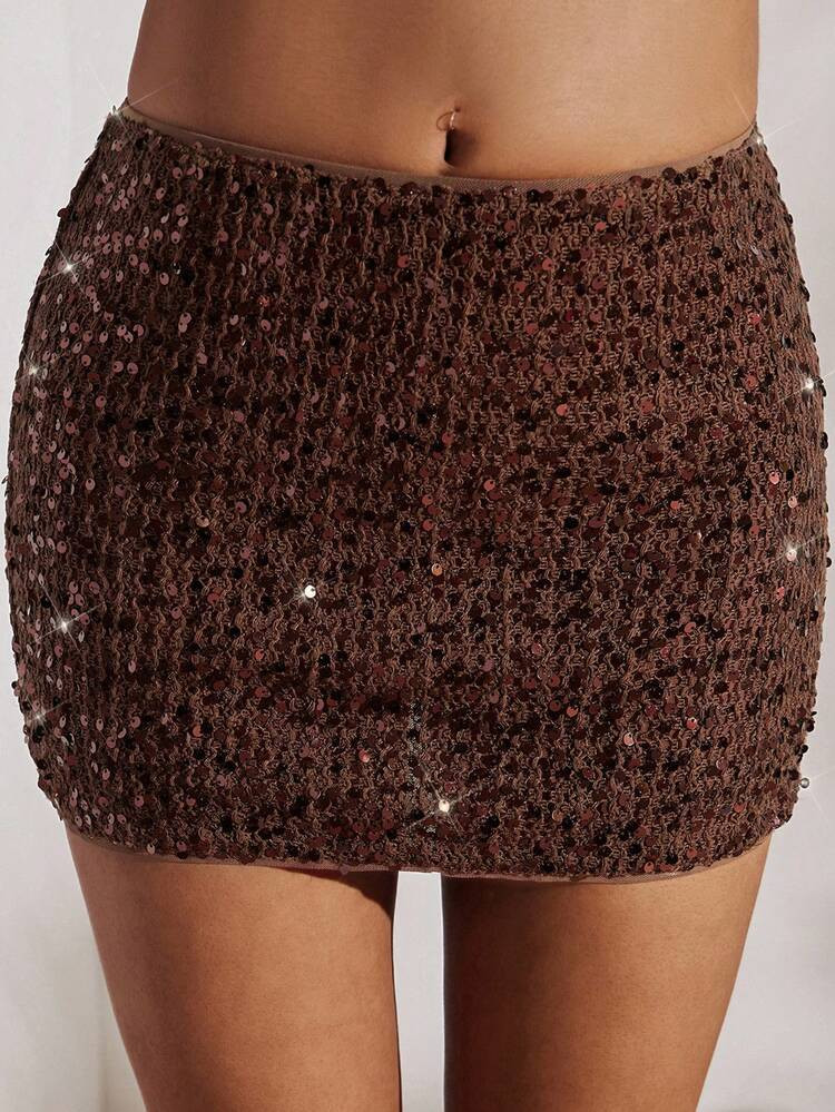 Brown sparkly skirt  | SHEIN