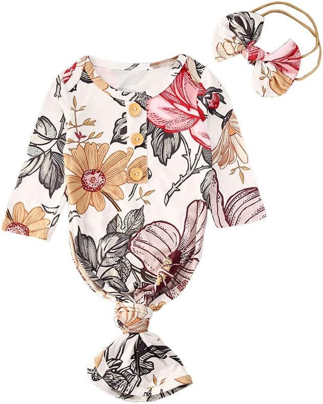 Infant Newborn Baby Girls Floral Sleep Gown Headband Sleepwear Romper Sleeping Bags Outfits | Amazon (US)