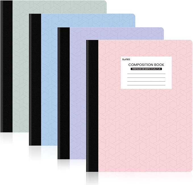 SUNEE Composition Notebooks - Wide Ruled Paper, 4 Pack Composition Book, 9 3/4" x 7 1/2", 80 Shee... | Amazon (US)