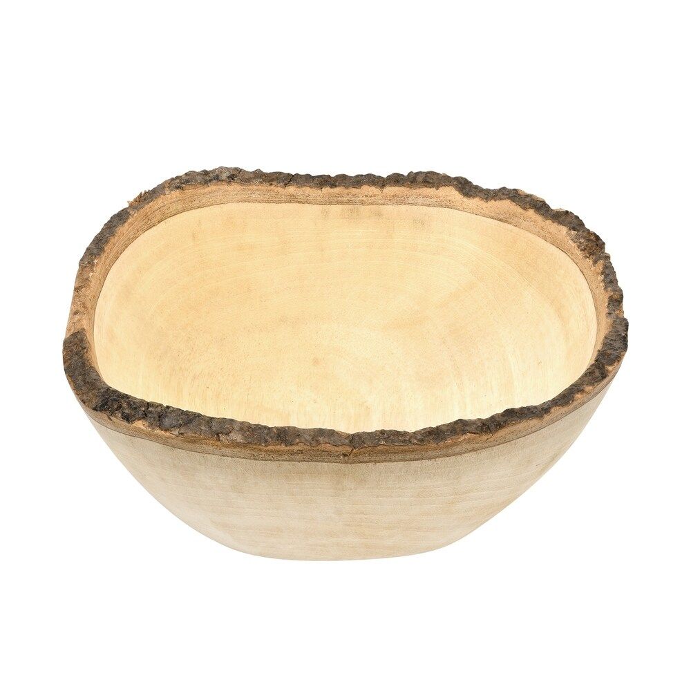 Handmade Square Mango Tree Wood with Natural Bark Rimmed Wooden Serving Bowl (Thailand) (1 Piece) | Bed Bath & Beyond