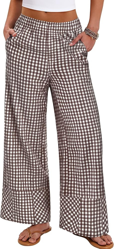 ANRABESS Womens Gingham Striped Boxer Pants Pajama Lounge PJ Bottoms Plaid Wide Leg Casual Cute F... | Amazon (US)