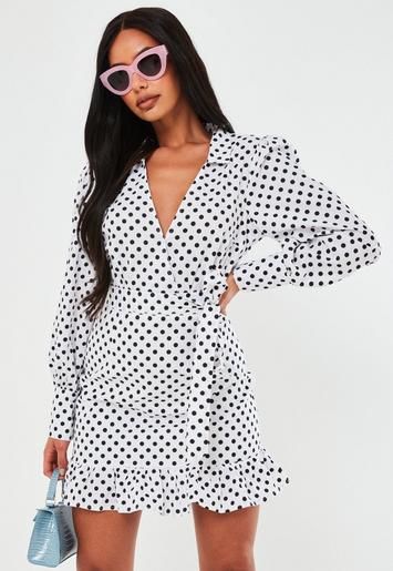 Missguided - White Polka Dot Poplin Collar Tea Dress | Missguided (US & CA)