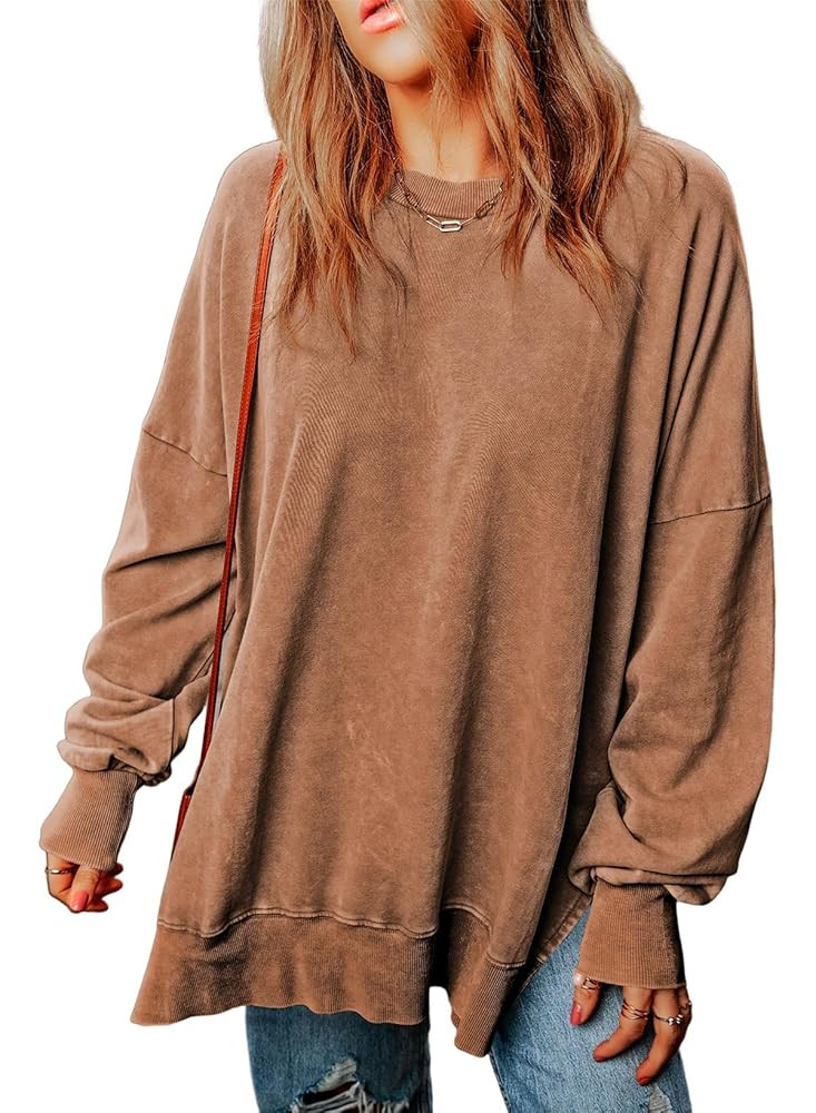 SHEWIN Womens Sweatshirt Casual Long Sleeve Crewneck Lightweight Pullover Tops Loose Sweatshirts | Amazon (US)