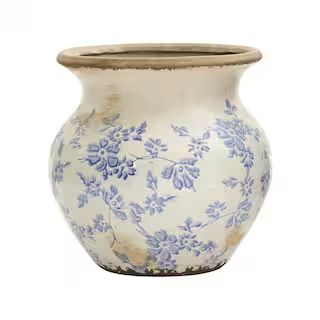 Nearly Natural 7in. Tuscan Ceramic Blue Scroll Urn Vase-0716-MD-S1 - The Home Depot | The Home Depot