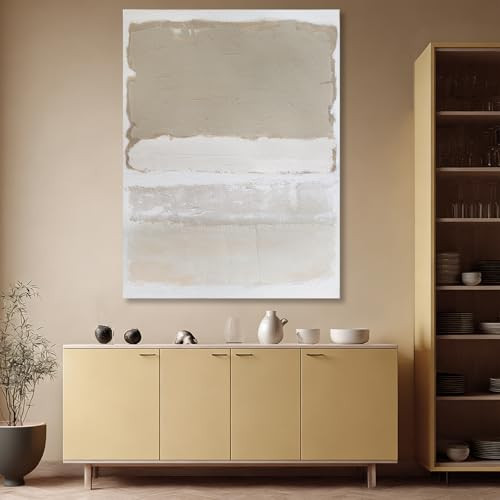 SHEYOYE Hand-painted Abstract Wall Art - Large Canvas Art for Living Room, Bedroom, Modern Beige and White Art Decor, 36x48in | Amazon (US)