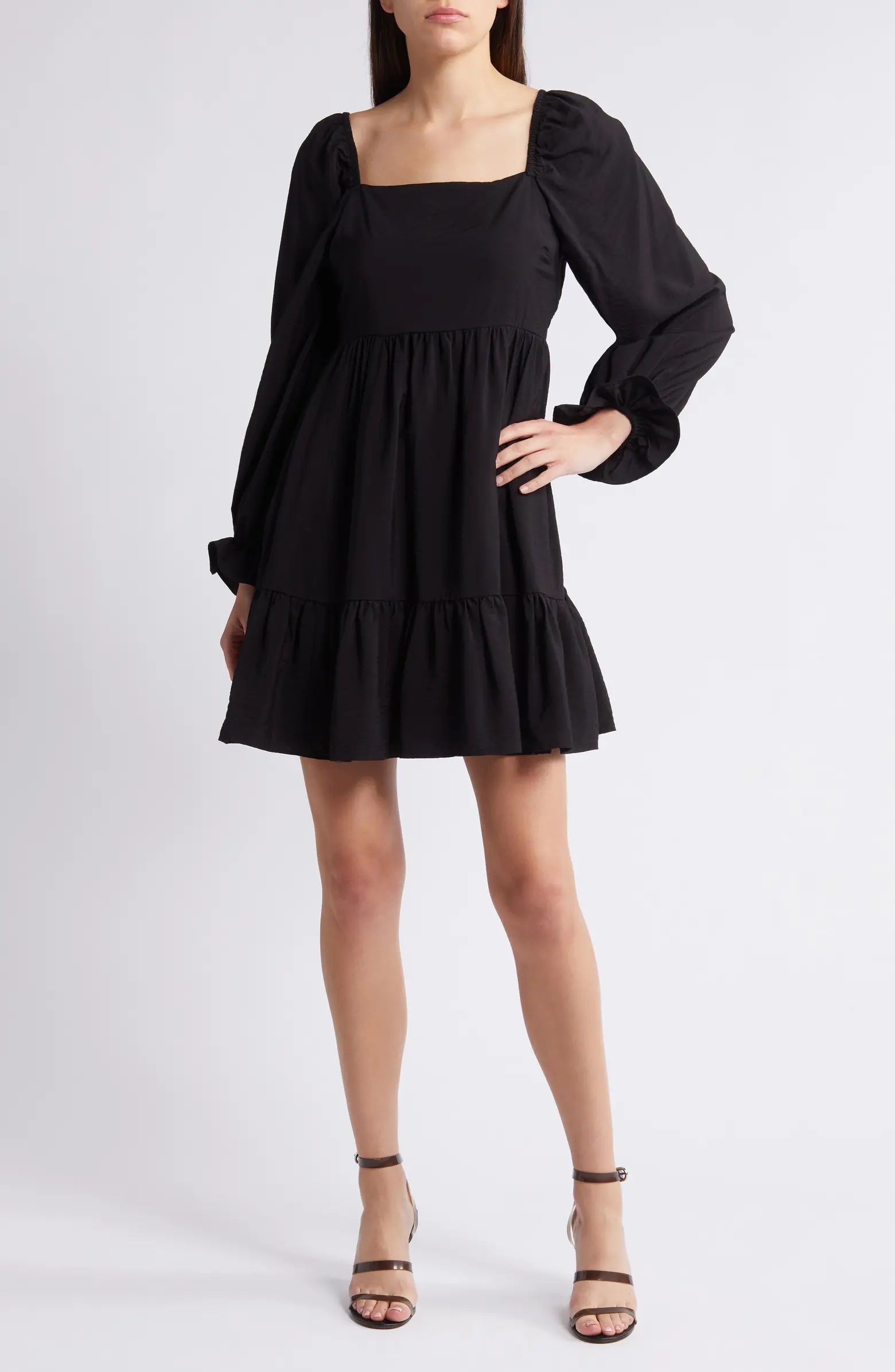 Tiered Bell Cuff Square Neck Dress | Nordstrom