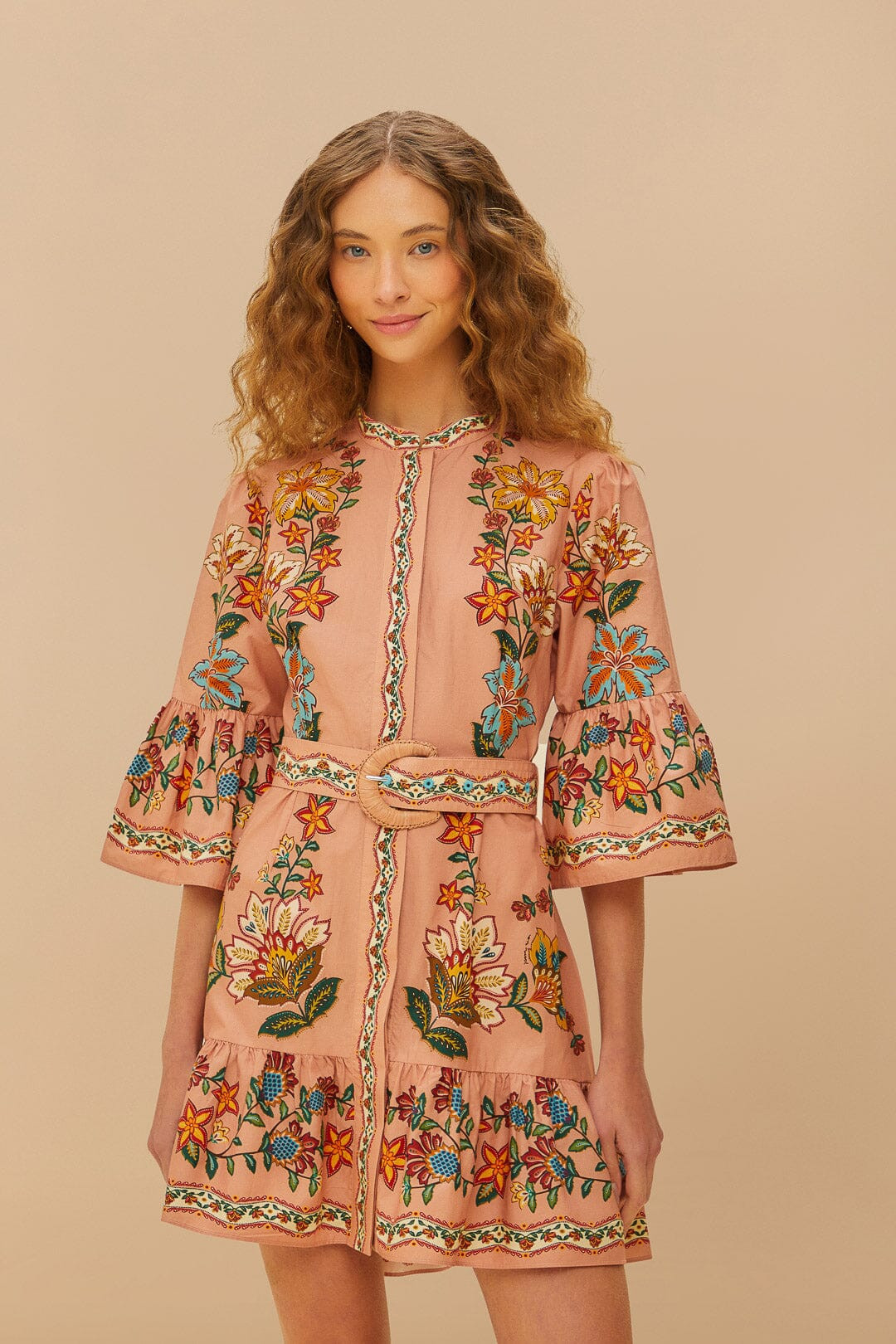 Pink Garden Delight Belted Mini Dress | FarmRio (US)