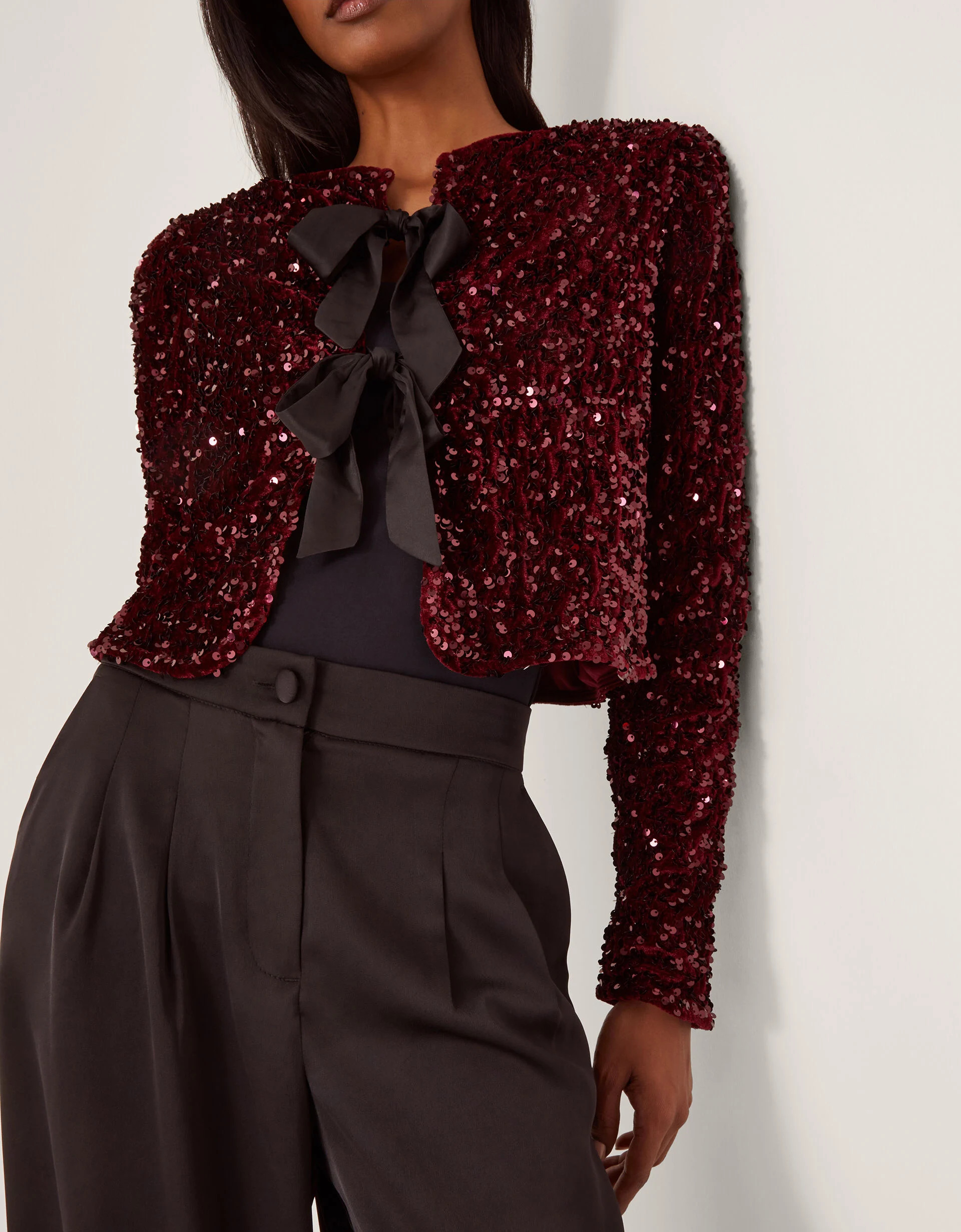 Belinda Bow Sequin Jacket Red | Monsoon (UK)